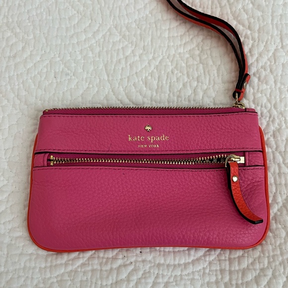 kate spade Handbags - Kate Spade Hot Pink & Orange Pebbled Leather Wristlet